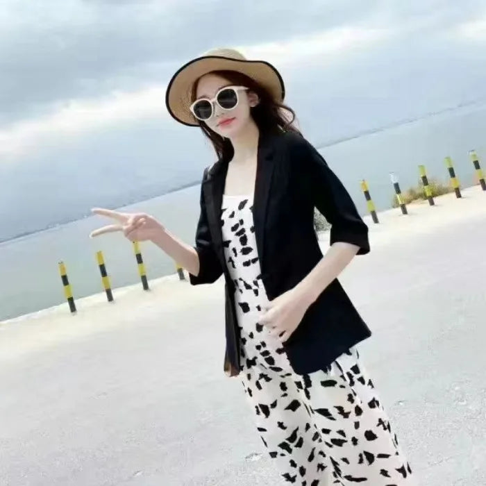 Linen Small Blazer For Women, Thin  Summer Suit, Korean Version, Sun Protection, Casual British Style, White And Black