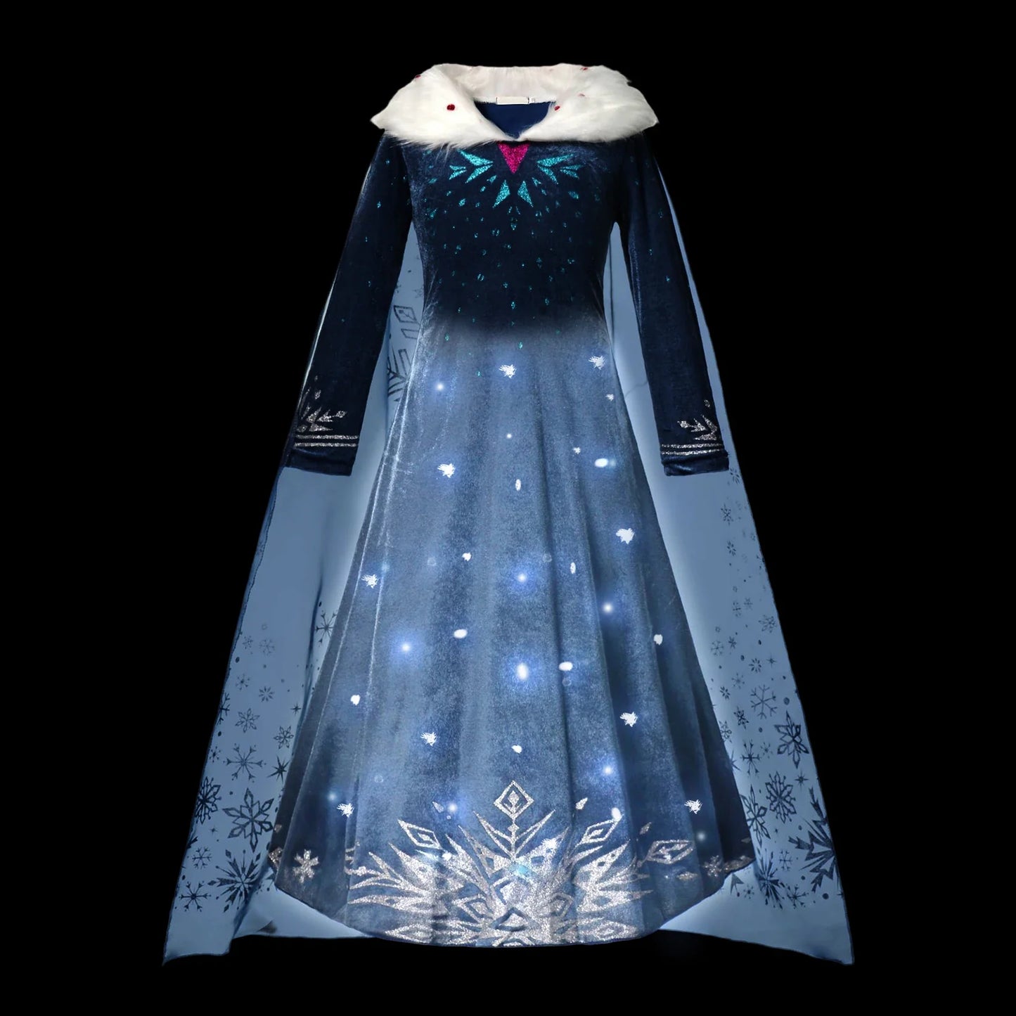 Girl Princess Dress with LED Light Up Costume for Children Cosplay Party Clothes Blue Pink Outfit Carnival Christmas Prom Gown