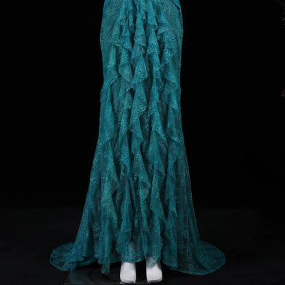 Said Luxury Blue Lace Evening Dress Saudi Arabia Elegant Off Shoulder Wedding Guest Gowns Formal Party Dress SF519 Custom