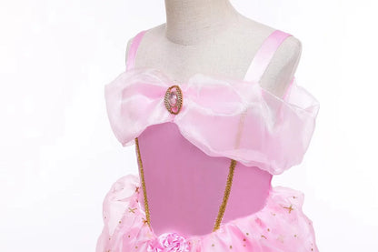 Sleeping Beauty Aurora Princess Dress Cosplay Off Shoulder Kids Gifts Fancy Halloween Party Girl Baby Lace Dress Set