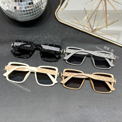 2025 Polarized Square Sunglasses Women Trendy Luxury Sun Glasses New Vintage Leather Print Glitter Eyewears UV400 Gafas De Sol