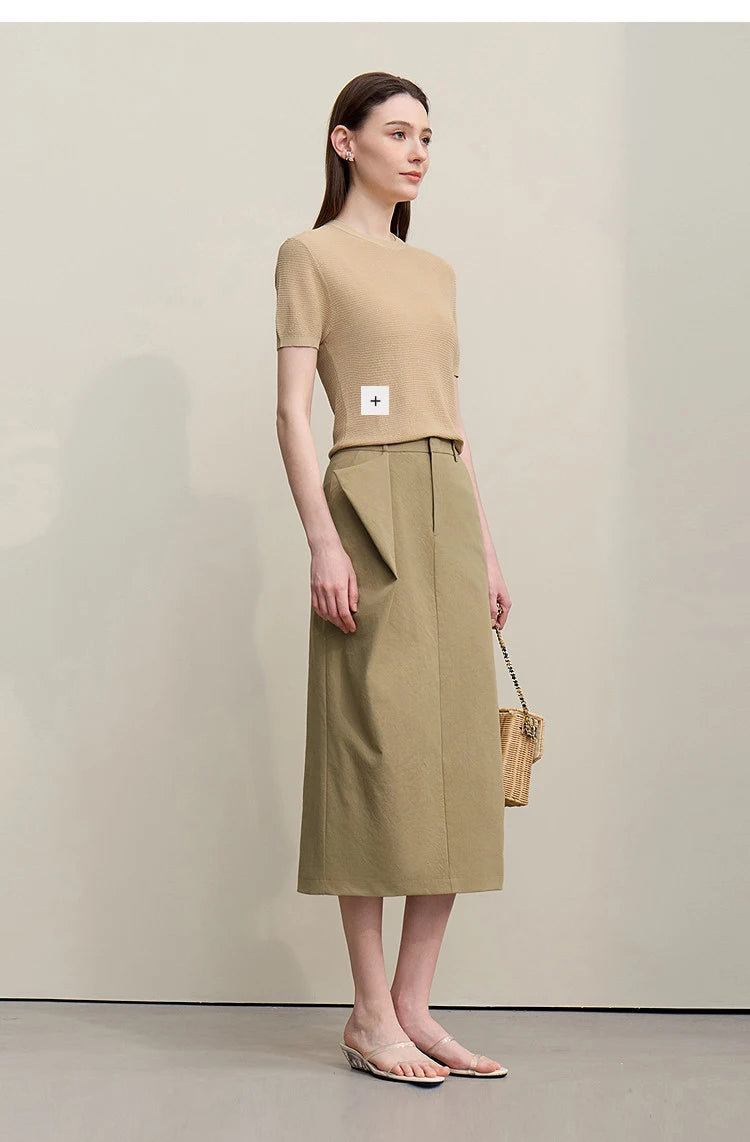 Women's Skirt 2026 Summer New Office Slit H-Line Midi Straight Casual Skirt Asymmetric Pleated Ladies Clothes 12642058