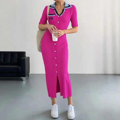 Chic Fashion Sexy Wrap Hips Knitted Long Dress 2026 New Brand Fashion Embroidery Single-breasted Shirt Dress Streetwear