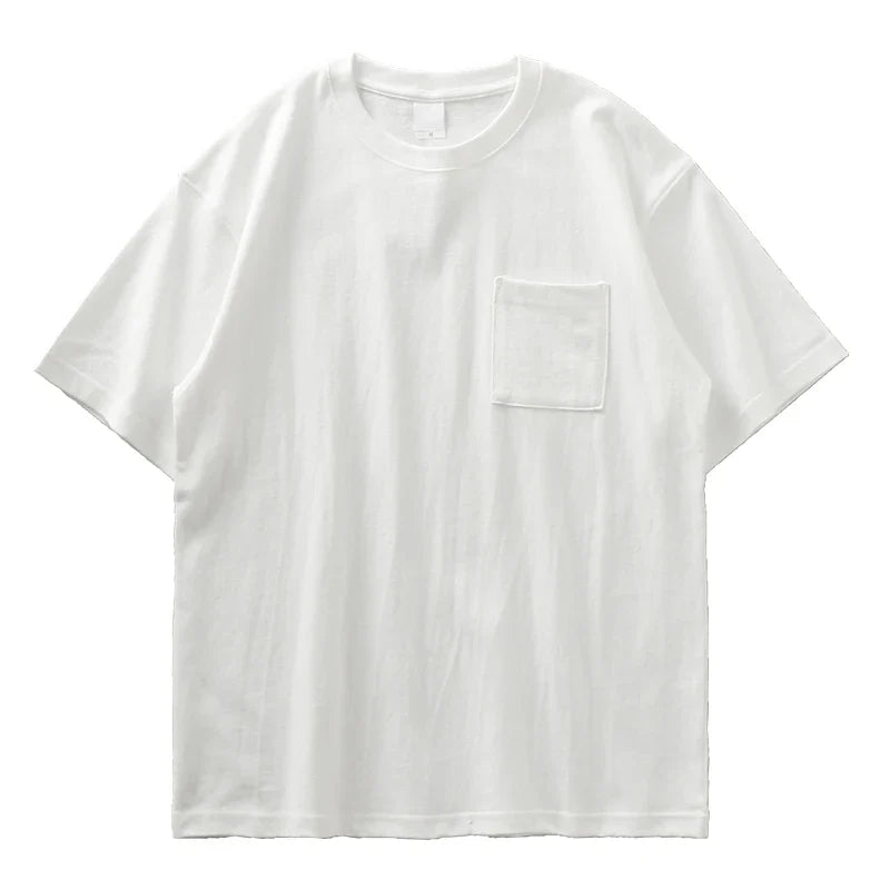 320gsm Heavy Short-Sleeved T-Shirt Men's Summer Vintage Half-Sleeve Pure Cotton Tees White Tops for Unisex