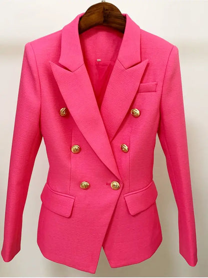 HIGH STREET 2026 Classic Baroque Designer Jacket Women's Metal Lion Buttons Double Breasted Textured Blazer Mint Green