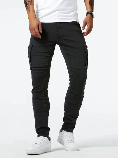 New Jeans Men's Side Pocket Skinny Jeans Slim Solid Color High Waist Denim Pencil Pants Summer