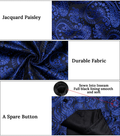 Retro Paisley Floral Full Set with Bowtie Pocket Square and Cufflinks Banquet Essential