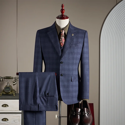 High-quality, Fashionable and Stylish Wedding Casual Checkered Suit Set, Men's Business Casual Suit Three-piece Set