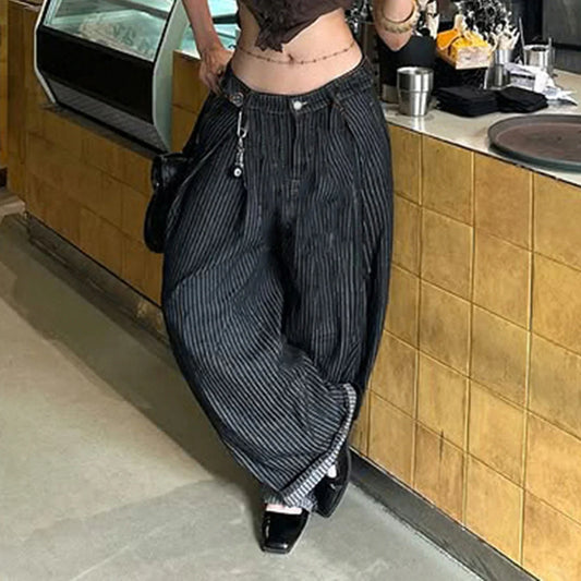 Women Striped Relaxed Fit Jeans Retro Low Rise Wide Leg Denim Pants Grunge Loose Trousers 2026 Spring Y2K Clothes 2026