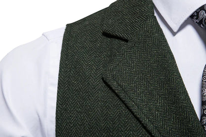 Tailored Collar Vest for Men Single Breasted Herringbone Tweed Suit Vest Mens Formal Striped Waistcoat Punk Groomsmen Wedding