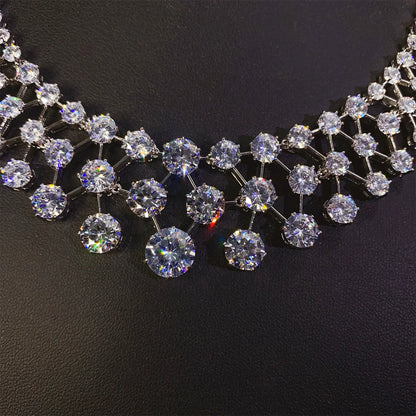 Jewelry Set with Round-Cut Necklace and Dangle Earrings Elegant Sparkling Bridal Accessories for Banquets Wedding