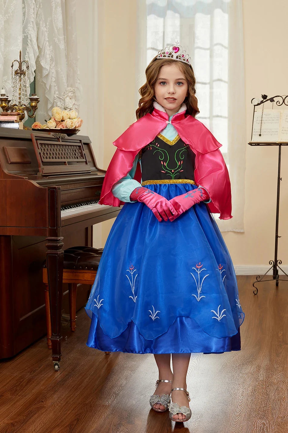 Kids Anna Cosplay Clothing Little Girls Christmas Halloween Gown Kids Party Red Cloak Costume Dance Long Sleeve Princess Dresses