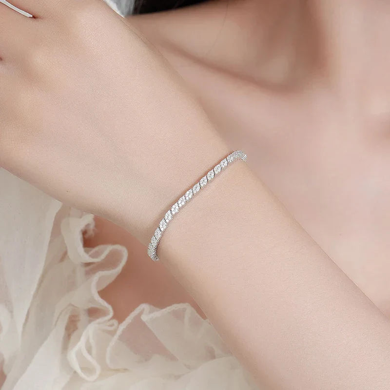 Double Row Full 2.5/3mm Round Cut Moissanite Tennis Bracelet D Color Lab Diamond 925 Silver Women Man Link Bracelets Gift