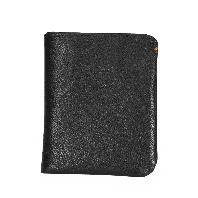 Portefeuille en cuir de vachette couche supérieure Portefeuille en cuir véritable souple Porte-cartes de crédit pour hommes Sac à main de luxe Noir Élégant Simple Portefeuilles pour hommes