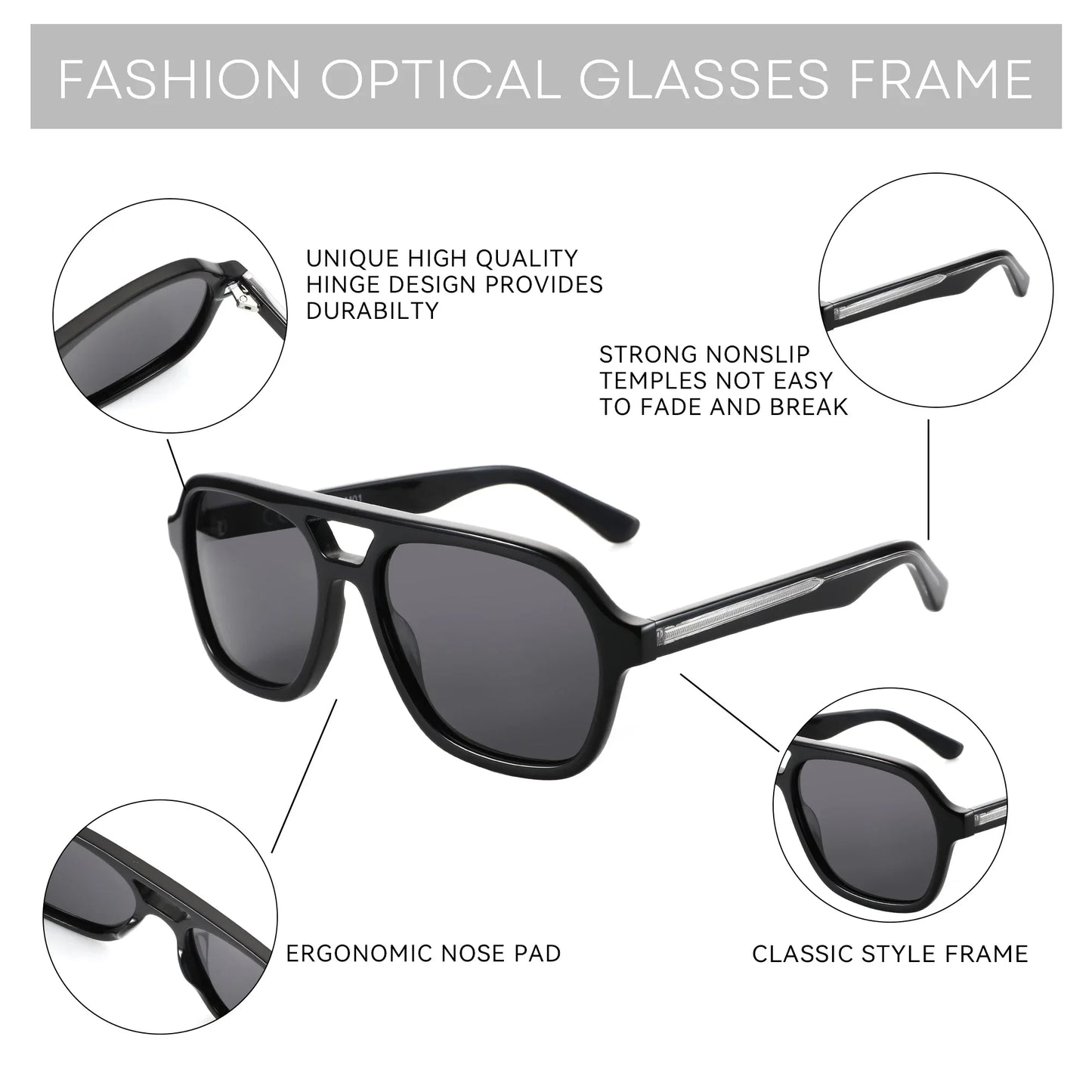 Acetate Pilot Polarized Prescription Sunglasses For Women Double Bridge UV400 Myopia Protection Grade Shade