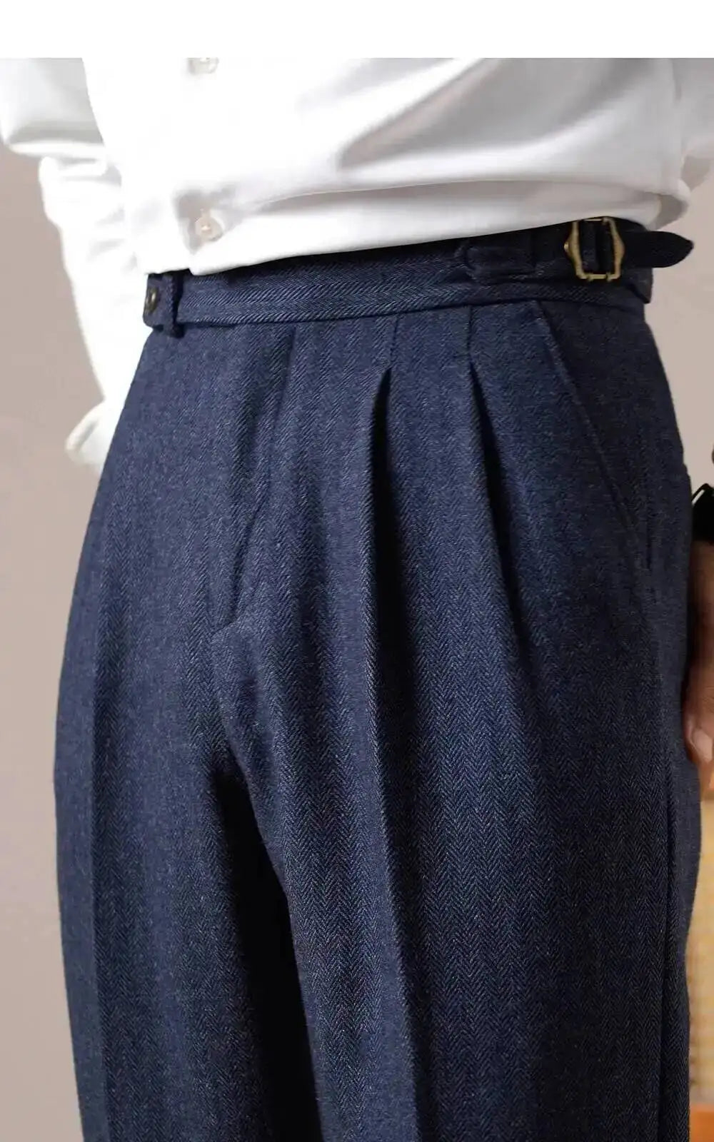 Autumn Herringbone Dress Pants For Men Naples Men's Wool Blend High Waist Social Casual Versatile Long Pants Office Trousers Men