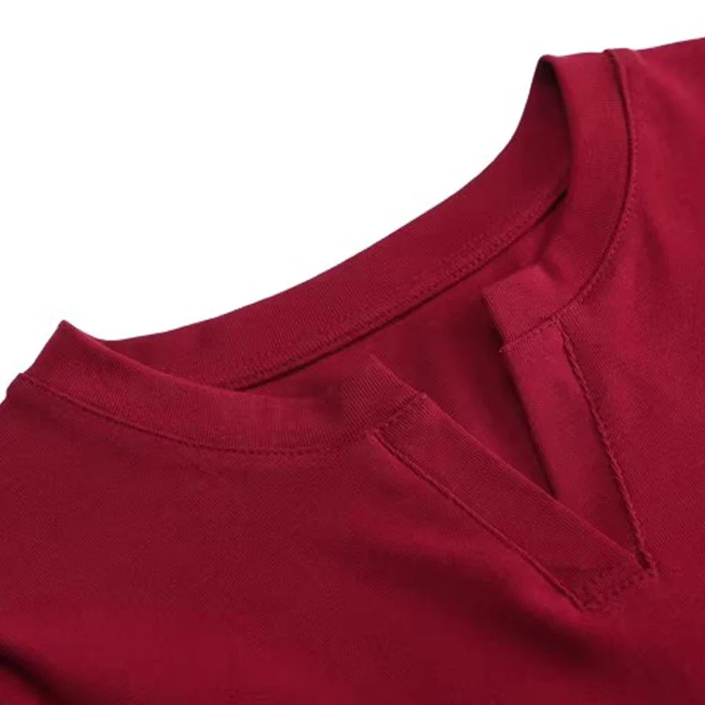 Spring and Autumn All Seasons Women's Long sleeved T-shirt Wine Red Pure Cotton New Fashion Large V-neck Slim fit Casual Top 3XL