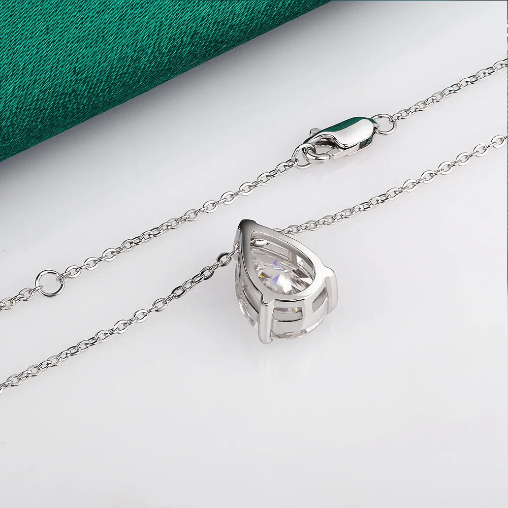 1-4CT Water Drop Moissanite Pendant Necklace Women 925 Sterling Silver Round/Sharp Claw Lab Diamond Pendant Neck Chain