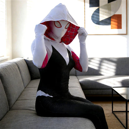Spider Gwen Costume Across the Spider-Verse Gwen Stacy Hooded Cosplay Zentai Bodysuit Spider Man Carnival Party Anime Outfit