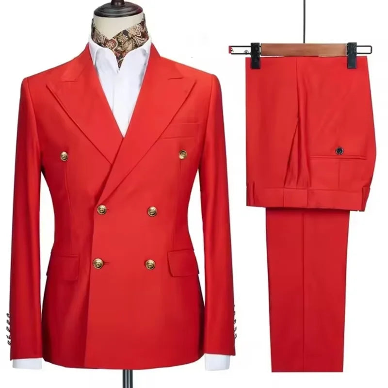2025 New Men's 2 Piece(Jacket+Pants)Double Breasted Slim Fit Elegant Suit Wedding Groom Business Banquet Tailor-made