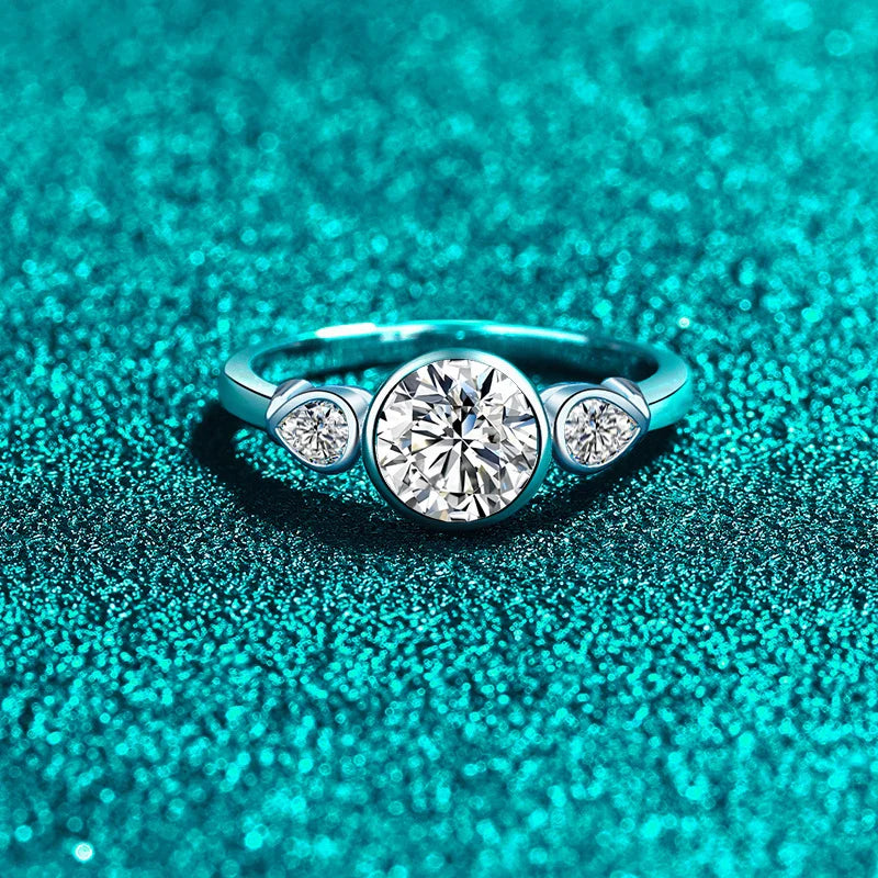 Pear Round Cut Full Moissanite Ring for Women 925 Sterling Silver with White Gold Plated Lab Diamond Rings Wedding Band