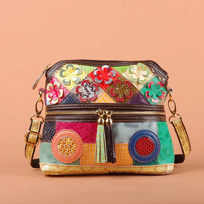Multi-color snake pattern splicing tassel genuine leather cowhide bag shoulder women's bag personalized casual women's small bag