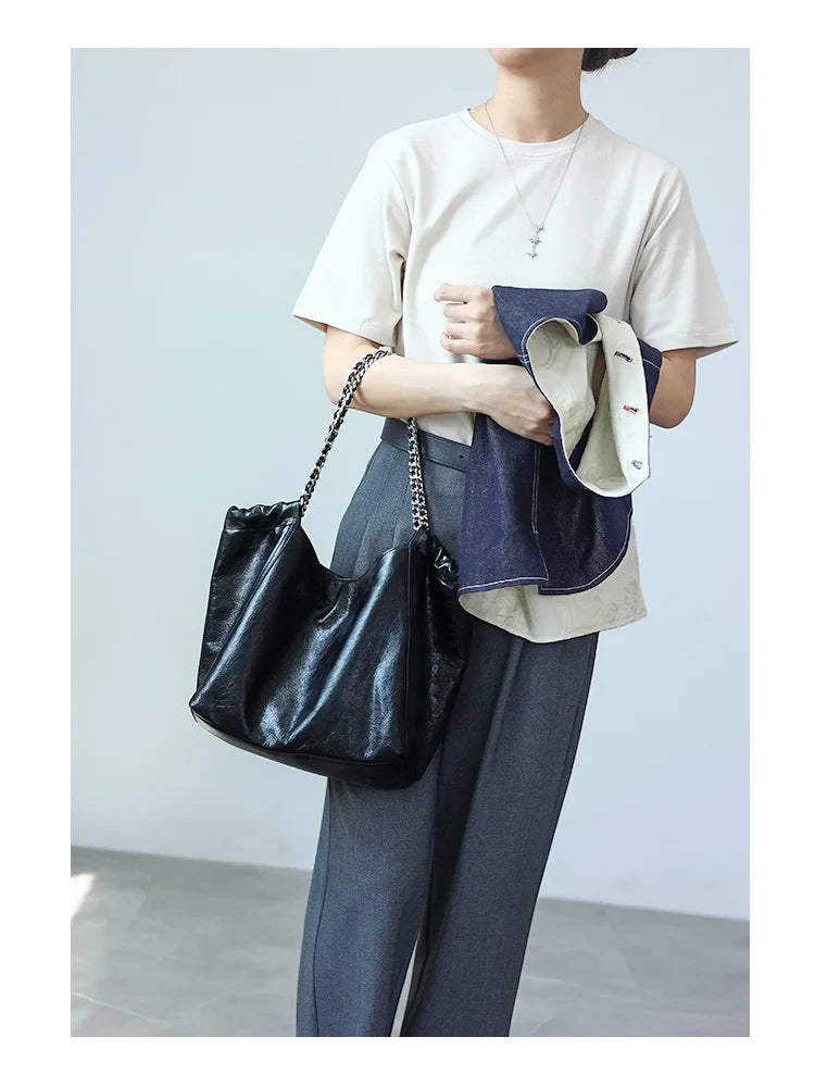 Women Genuine Leather Luxury Chain Single Shoulder Bags Large Capacity Soft Handbag Suitable For Working And Travling