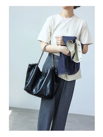 Women Genuine Leather Luxury Chain Single Shoulder Bags Large Capacity Soft Handbag Suitable For Working And Travling