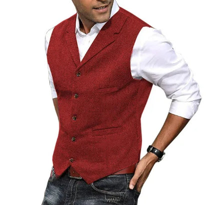 New Plus Men's Herringbone Tweed Wool Suit Vest British Retro Lapel Single Breasted Waistcoat Male Boutique Slim Fit Dress Vests