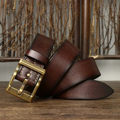 3.8CM Pure Cowhide High Quality Genuine Leather Belts for Men Strap Male Brass Buckle Fancy Vintage Jeans Cowboy Thicken Cintos