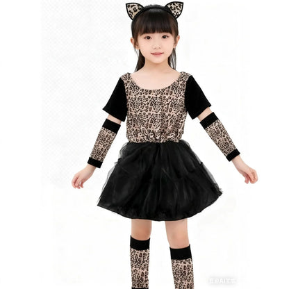 Funny Cute Cartoon Animal Cosplay Girls Tigers Leopards Dress Birthday Costume for Girl Christmas Carnival Outfit Headband