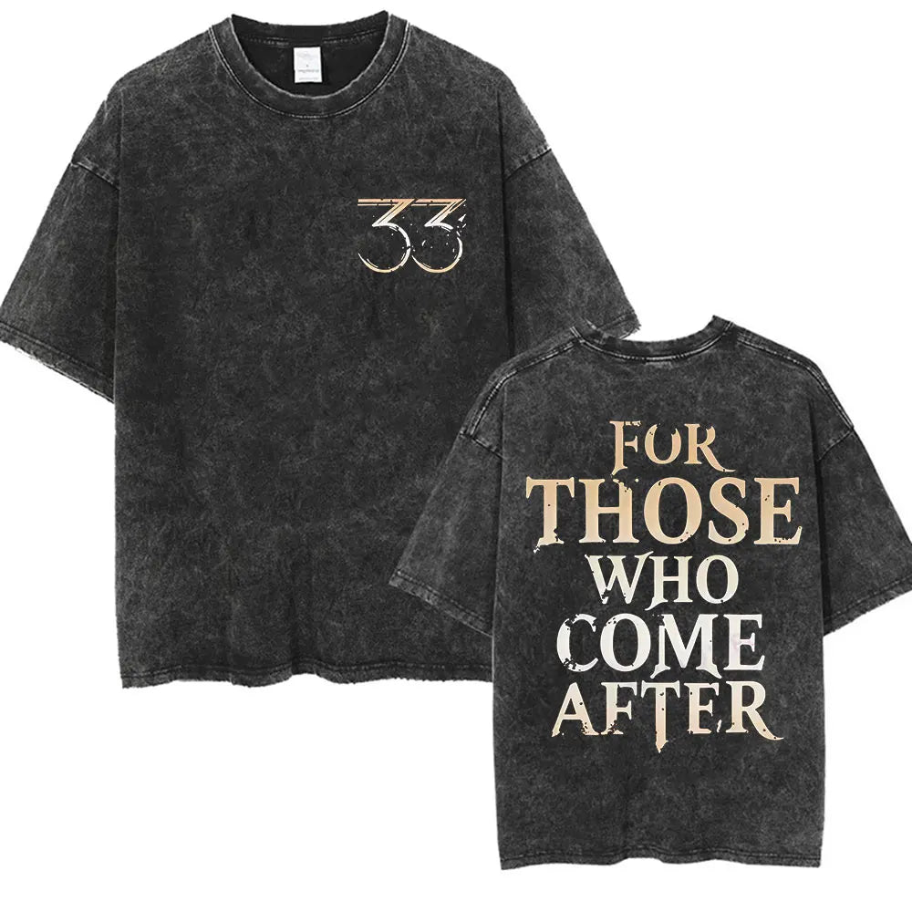Game Clair Obscur Expédition 33 Vintage Washed T Shirts Men's Women Casual High Quality Oversized Cotton T-shirt Fans Streetwear