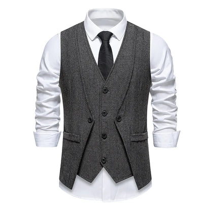 Waistcoat Man British Style Turn Down Collar Men Vest Slim Solid Double-breasted Sleeveless Versatile Male Suit Vest