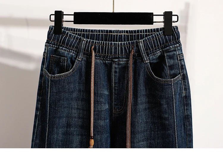 Slimming Wide Leg Jeans Women's Casual Straight Cut Spring Autumn ular plus Size Cotton Stretch Denim Pure Color