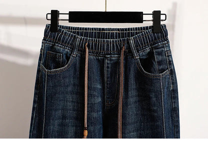 Slimming Wide Leg Jeans Women's Casual Straight Cut Spring Autumn ular plus Size Cotton Stretch Denim Pure Color