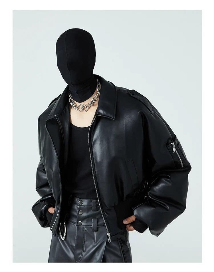 Autumn Winter Short Thick Warm Black Pu Leather Jacket Men with Long Sleeve Zipper Casual Luxury Designer Clothes