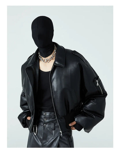 Autumn Winter Short Thick Warm Black Pu Leather Jacket Men with Long Sleeve Zipper Casual Luxury Designer Clothes