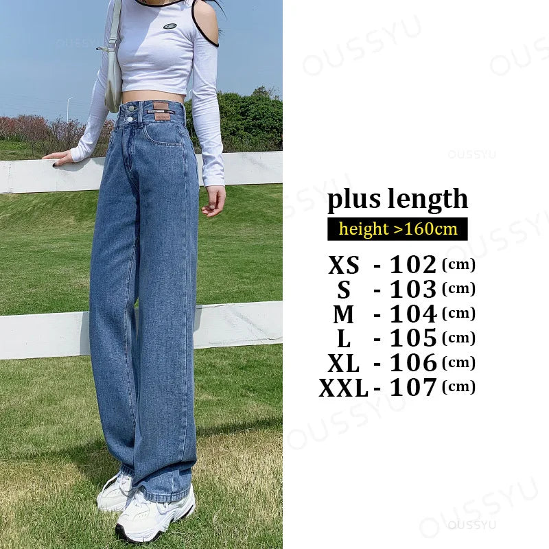 Y2K Woman Jeans High Waist Wide Leg Cotton Denim Clothing Blue White Streetwear Vintage Fashion Harajuku Straight Pants