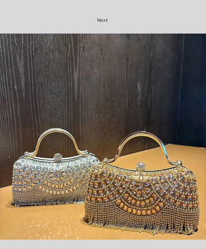 Diamond Evening Clutch Bag Golden Tassel Handbag Boutique Novelty Metallic Rhinestone Purses And Handbags Bridal Wedding Party