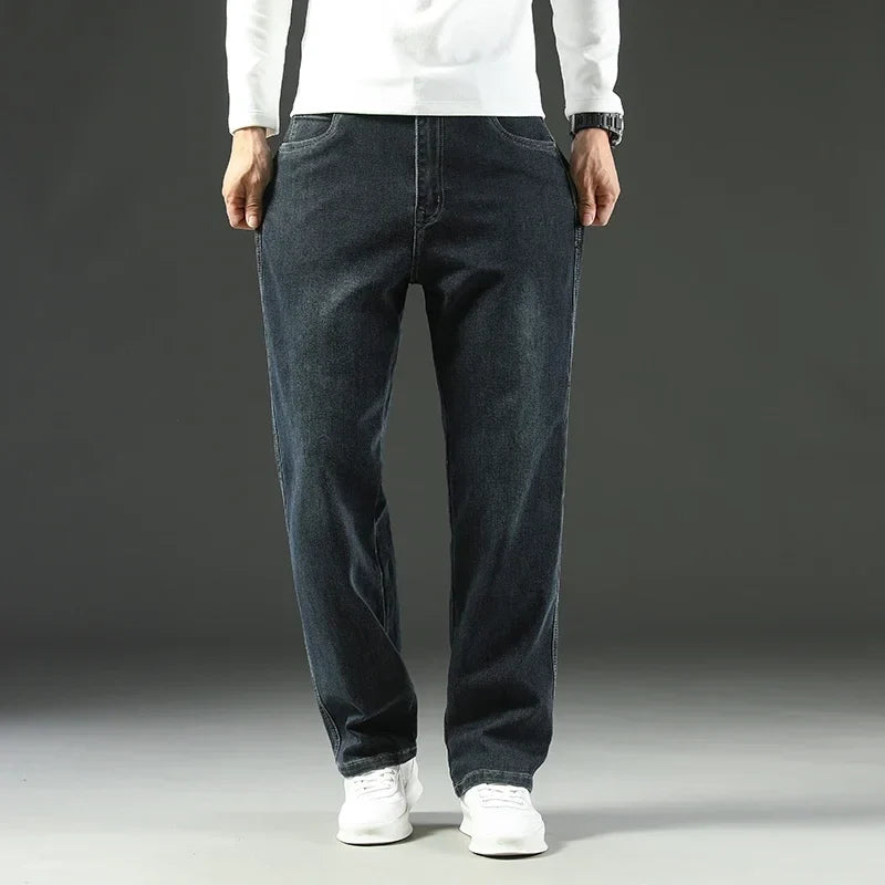 2026 New Spring and Autumn Men's Jeans, Loose, Comfortable, Straight, Business Casual, Versatile Wide-leg Business Trousers