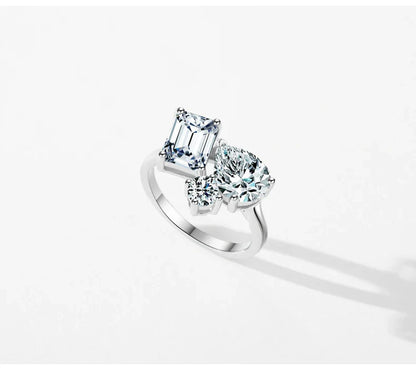 Real 925 Sterling Silver Luxury Geometric Dazzling Emerald Cut Zirconia Ring For Women Classic Wedding Fine Jewelry Gifts
