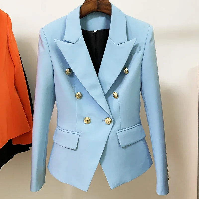 Pink Blazer Women TOP QUALITY Coat 2025 White Slim Blazer Jacket Female Double Breasted Metal Lion Buttons Women Blazers Tops