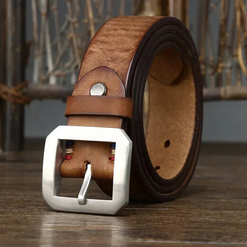 3.8CM Thick Cowhide Genuine Leather Casual Jeans Belt Men High Quality Stainless Steel Buckle Luxury Male Strap Cowboy Cintos
