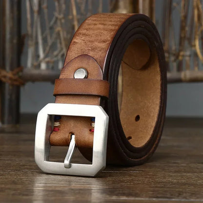 3.8CM Thick Cowhide Genuine Leather Casual Jeans Belt Men High Quality Stainless Steel Buckle Luxury Male Strap Cowboy Cintos