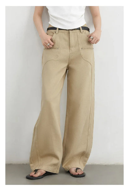Women Jeans Solid Loose Casual New Split Wide Leg Denim Pant Workwear Female Trousers Spring Autumn 2025