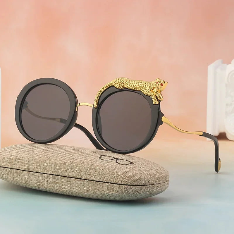 2025 Steampunk Metal Leopard Sunglasses Women Men Personalized Round Frame Sun Glasses Ladies Sunshade UV400 Gafas De Sol