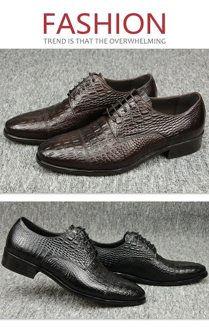 Luxury Crocodile Pattern Genuine Leather Shoes Handmade Men's Vintage Casual Leather Shoes Custom Pointed Toe Oxford Dress Shoe
