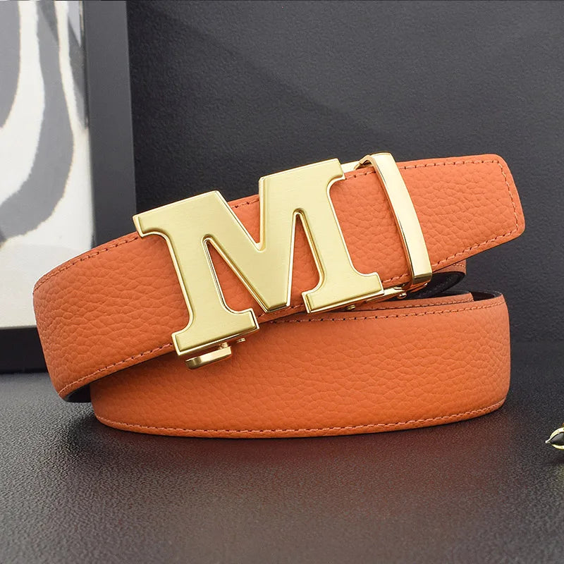 High Quality Designers Letter M White Leather Belt Men Luxury Famous Young Men Cowhide  Brand Jeans Relaxed Jeans Mode Man Belt