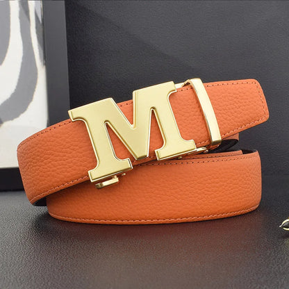 High Quality Designers Letter M White Leather Belt Men Luxury Famous Young Men Cowhide  Brand Jeans Relaxed Jeans Mode Man Belt
