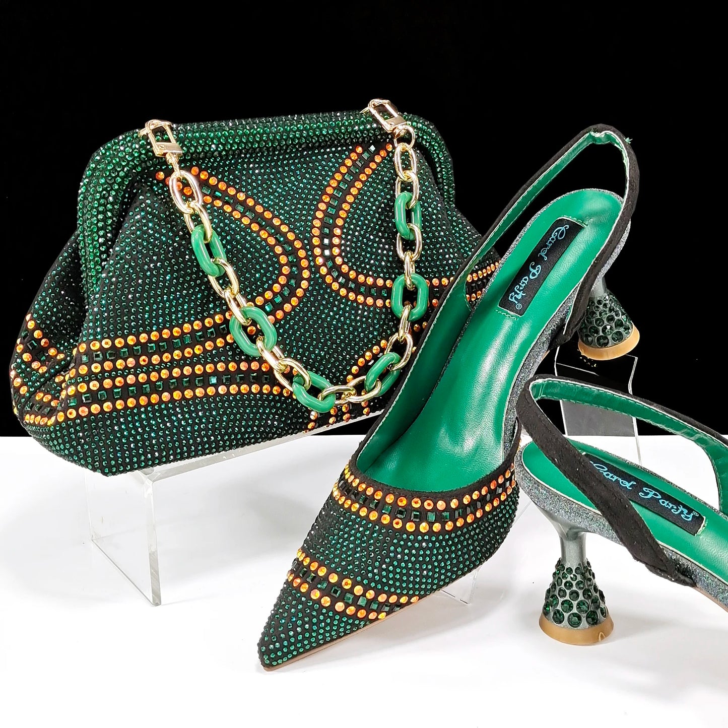 New Italian Pumps and Bag To Party 2024 INS Style Pointed-Toe Rhinestone Elegant High Heels Champagne Wedge for Women
